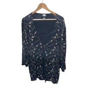 Studio 1940 Cardigan Women's Size 2X Black Gold Floral Long Sleeve
